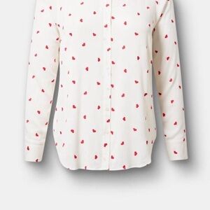 Torrid White Blouse with Red Heart Print